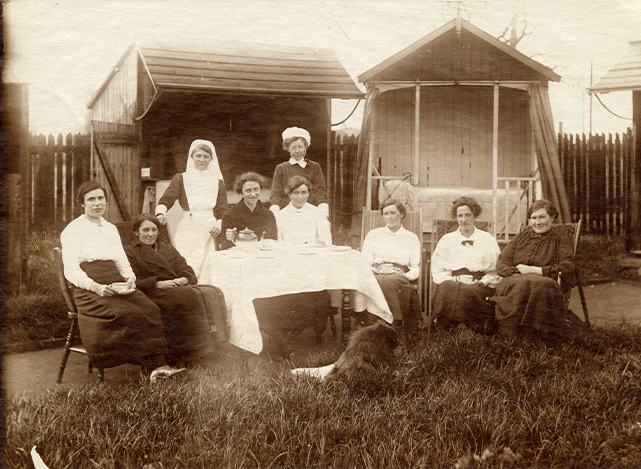 Nurses and patients on the open-air ward of the York Fever Hospital in the 1910s